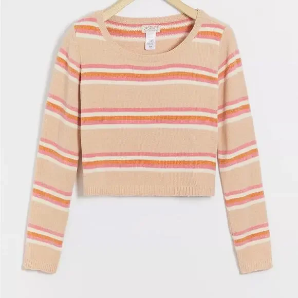 L*SPACE Striped Chenille Sweater Sun Seeker Sweater Snow Lotus Small